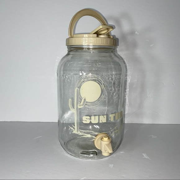 Vintage Sun Tea Glass Jar Sun Cactus 70's 80's Southwest Beige Spout Spigot